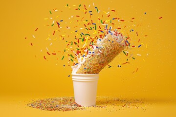 Upside Down Ice Cream Cone with Sprinkles on Yellow