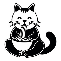 cute cat savoring bowl of ramen
