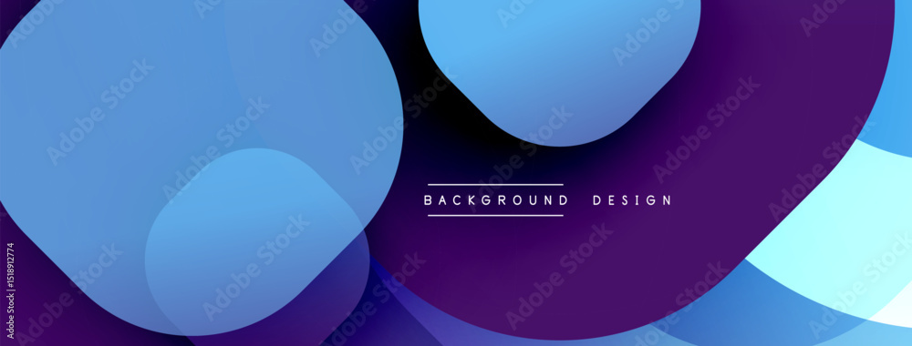Fototapete Abstract design features overlapping blue, purple circles. Gradient colors create dynamic visual effect. Minimalist text present.