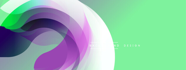 Abstract flowing shapes, vibrant colors, light green backdrop. Modern design elements create dynamic visual impact.