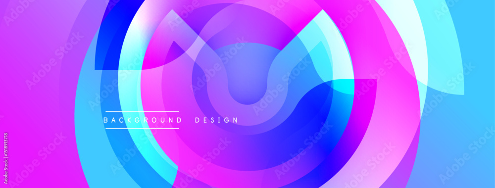 Poster abstract vibrant layers create dynamic circular pattern. purple, blue, pink hues blend seamlessly, f