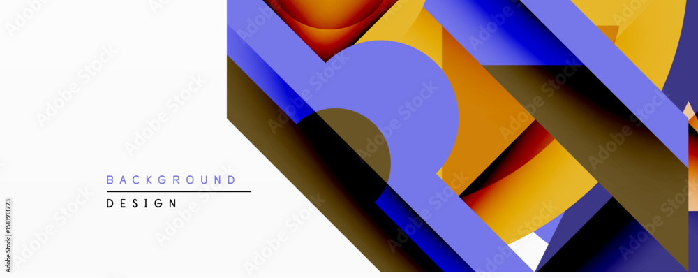 Aufkleber Abstract geometric composition. Overlapping layers create depth, utilizing vibrant orange, blue, brown hues. Modern design element for backgrounds, presentations.