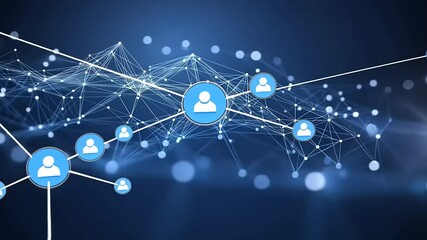 Abstract digital network connection with user icons, representing social interactions online - Powered by Adobe