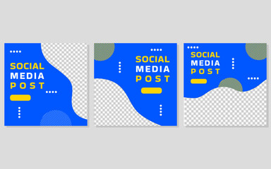 Social media post template with a blue and yellow color scheme.