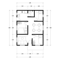 Black and White floor plan of a modern unfurnished house for your design. Suburban house vector blueprint. Architectural background.	