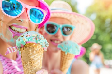 Summer Fun: Friends Enjoying Ice Cream Cones