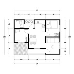 Black and White floor plan of a modern unfurnished house for your design. Suburban house vector blueprint. Architectural background.	