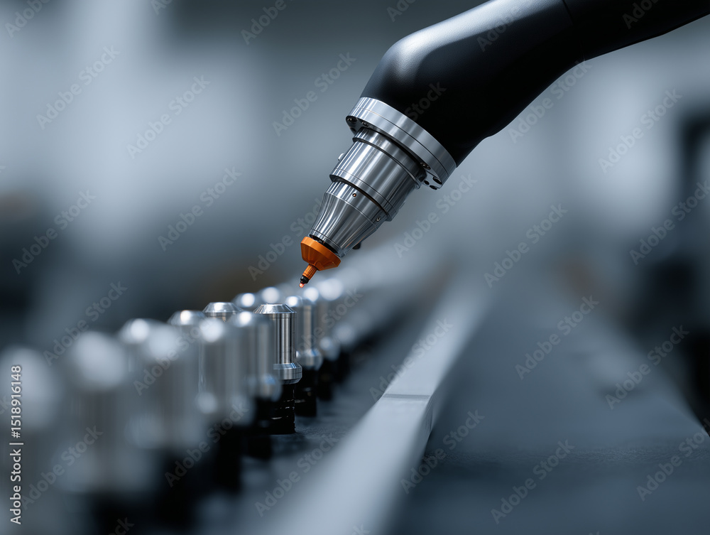 Poster robotic arm in action industrial automation precision technology metal factory close up modern