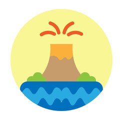 Volcano Island Vector Flat Icon Design