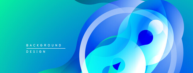 Abstract fluid shapes, vibrant blue hues, modern design. Gradient transitions create dynamic visual effect. Minimalist composition.