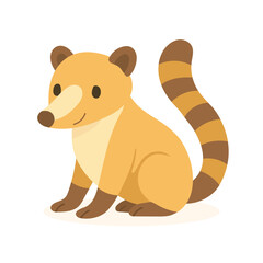 Cheerful cartoon coati with striped tail and tan fur, tropical forest animal coati great for kids designs, mascot logos, or jungle-themed education content.
