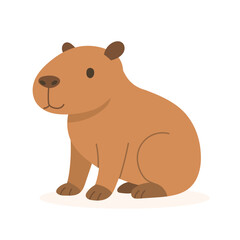 Friendly capybara cartoon sitting on ground, brown body with rounded ears, capybara perfect for zoo projects, animal illustration packs, or wildlife themed designs.