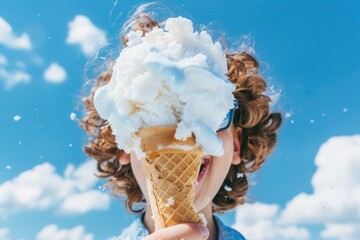 Summer Indulgence: Boy with Overloaded Ice Cream Cone