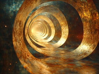 Endless rustic tunnel with converging rings and mystical glowing light source