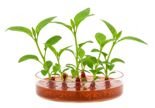 Hydroponic plants growing in petri dish isolated on transparent background