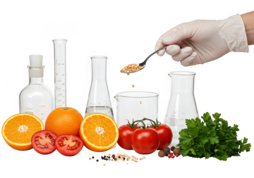 Food science laboratory experiment isolated on transparent background