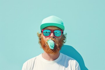 Summer Cool: Redhead with Ice Cream on Blue
