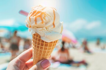 Beach Day Delight: Ice Cream Cone by the Sea