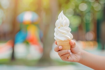 Summertime Treat: Child's Hand Holding Ice Cream Cone
