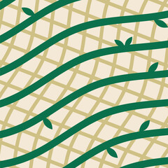 Organic Fabric with Green Vines, Abstract Environmental Flat Bold Line Background