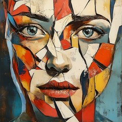 A face reformed through bold, fractured planes.