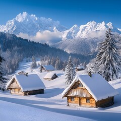 Huts nestled beneath the Julian Alps.