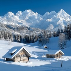 Huts nestled beneath the Julian Alps.