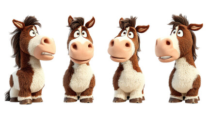 Playful Cartoon Horses Displaying Various Expressions and Emotions in Fun Styles