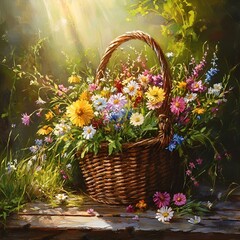  A rustic basket blooms in nature’s warm embrace.