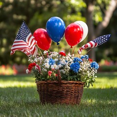  A basket of freedom’s colors on summer grass.