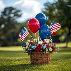  A basket of freedom’s colors on summer grass.