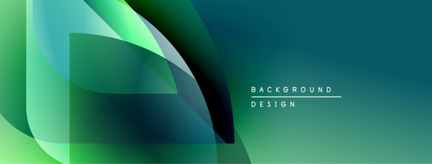 Abstract design features flowing shapes, gradients. Teal, green hues dominate composition. Minimal text present, modern aesthetic.