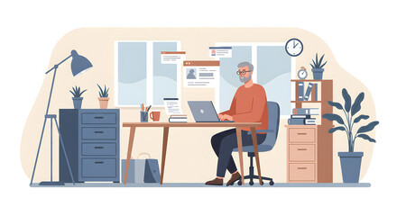 businessman working on a laptop at a desk in an office