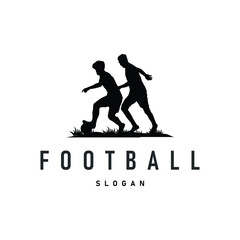 football logo design of a running sport with a black silhouette concept of a football player with a simple illustration of a symbol. Template for a poster, brand, business, team or other.