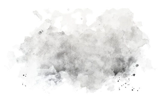 An amorphous grayscale blob, textured like smoke or clouds, with irregular edges and varying shades of gray, appearing as an abstract watercolor wash