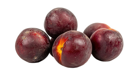 Obraz premium Ripe plums with leaves dark background juicy fruit healthy food