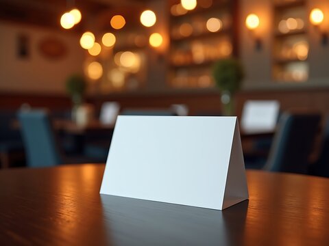 Table tent mockup restaurant menu card template on wooden table for advertisement and promotion display design 