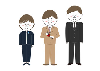 卒業式に行く父母と男の子のイラスト