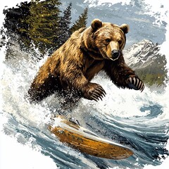 Fototapeta premium Grizzly Bear Surfing