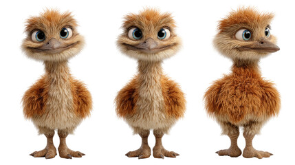 Cute and Playful Cartoon Bird Characters with Fluffy Feathers and Big Eyes