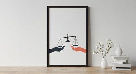 Obraz premium Symbolic Justice: Scales of Balance Held by Hands in Art Print