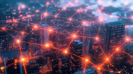 Obraz premium Illuminated Cityscape Network Connections and Urban Glow