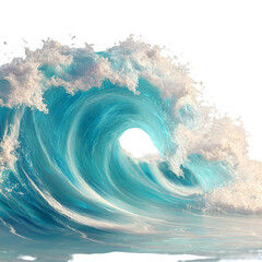 Turquoise Ocean Wave Crashing with Foam Against the Shore in Bright Sunlight