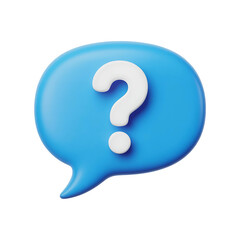 3d blue speech bubble with question mark icon isolated on transparent background. Png