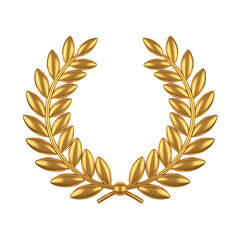 3d golden laurel wreath isolated on transparent background. Png