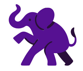 Elephant Dance illustration, colorful minimalist style, mid-century modern, childlike shapes, whimsical character design, no outlines, solid colors, stylized proportions