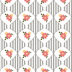 Obraz premium Vector pattern of fabric, wallpaper, wrapping paper, mats and bed sheets. Continuous and repeatable. Designed with alternating floral stripes. Cute style.