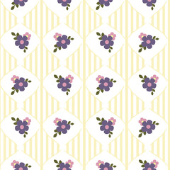 Obraz premium Vector pattern of fabric, wallpaper, wrapping paper, mats and bed sheets. Continuous and repeatable. Designed with alternating floral stripes. Cute style.