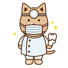 歯医者の犬のかわいいイラスト（白衣・マスク・歯）