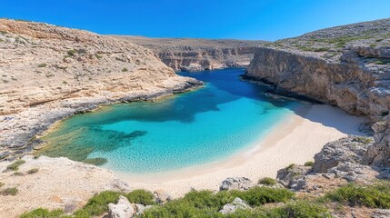 Fototapeta premium Secluded Cove with Turquoise Water and Sandy Beach